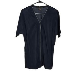 Yansi Fugel Blue Sheer Zipper Front Short Sleeve Shirt Women's XS